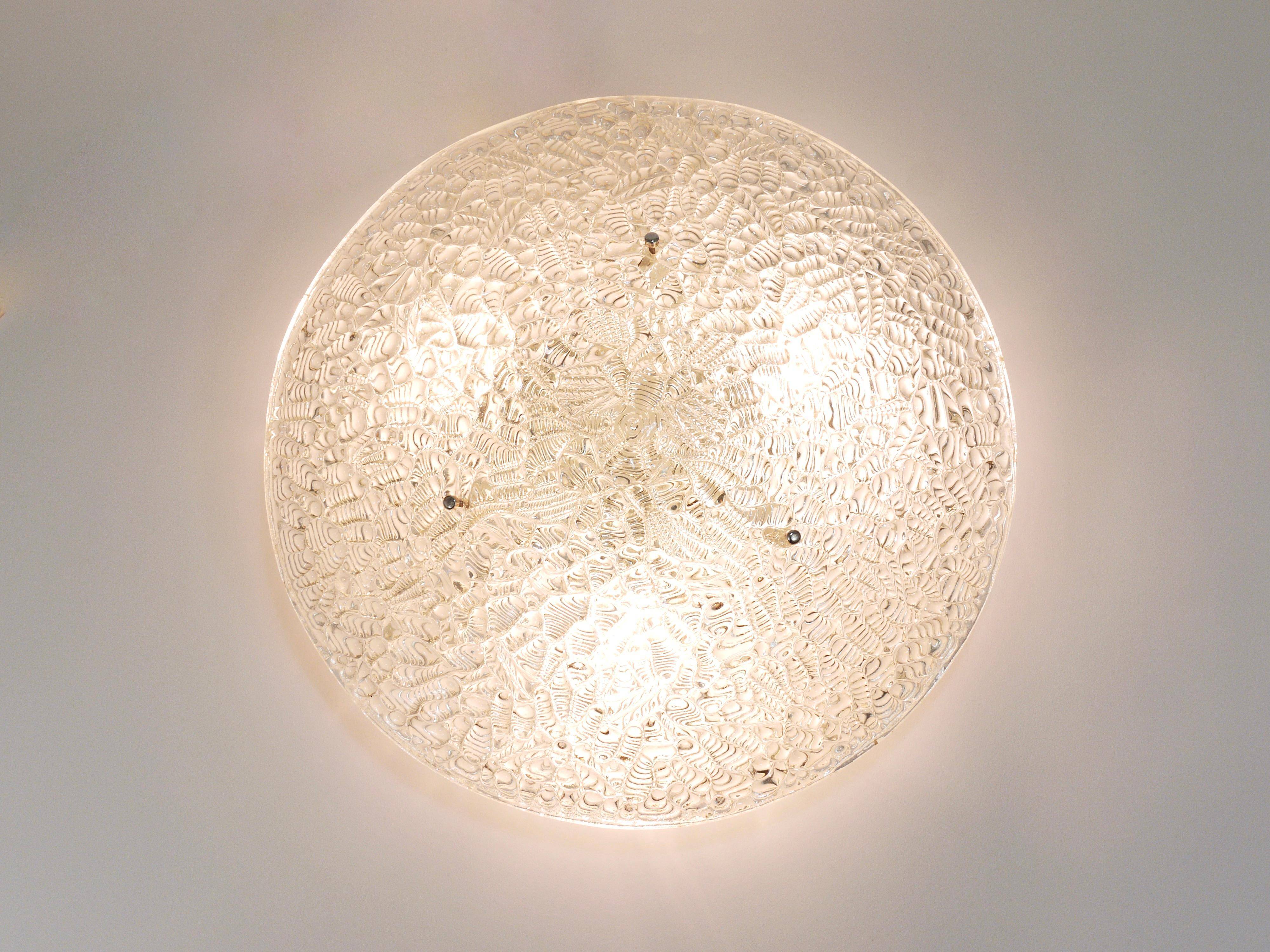 Round textured glass ceiling light J. T. Kalmar mid-century, Austria, 1960s