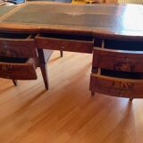 Antique Empire-style desk in burr veneer, green leather, with a dash.
