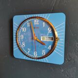 Horloge formica vintage pendule murale silencieuse rectangulaire "Carrez bleu"