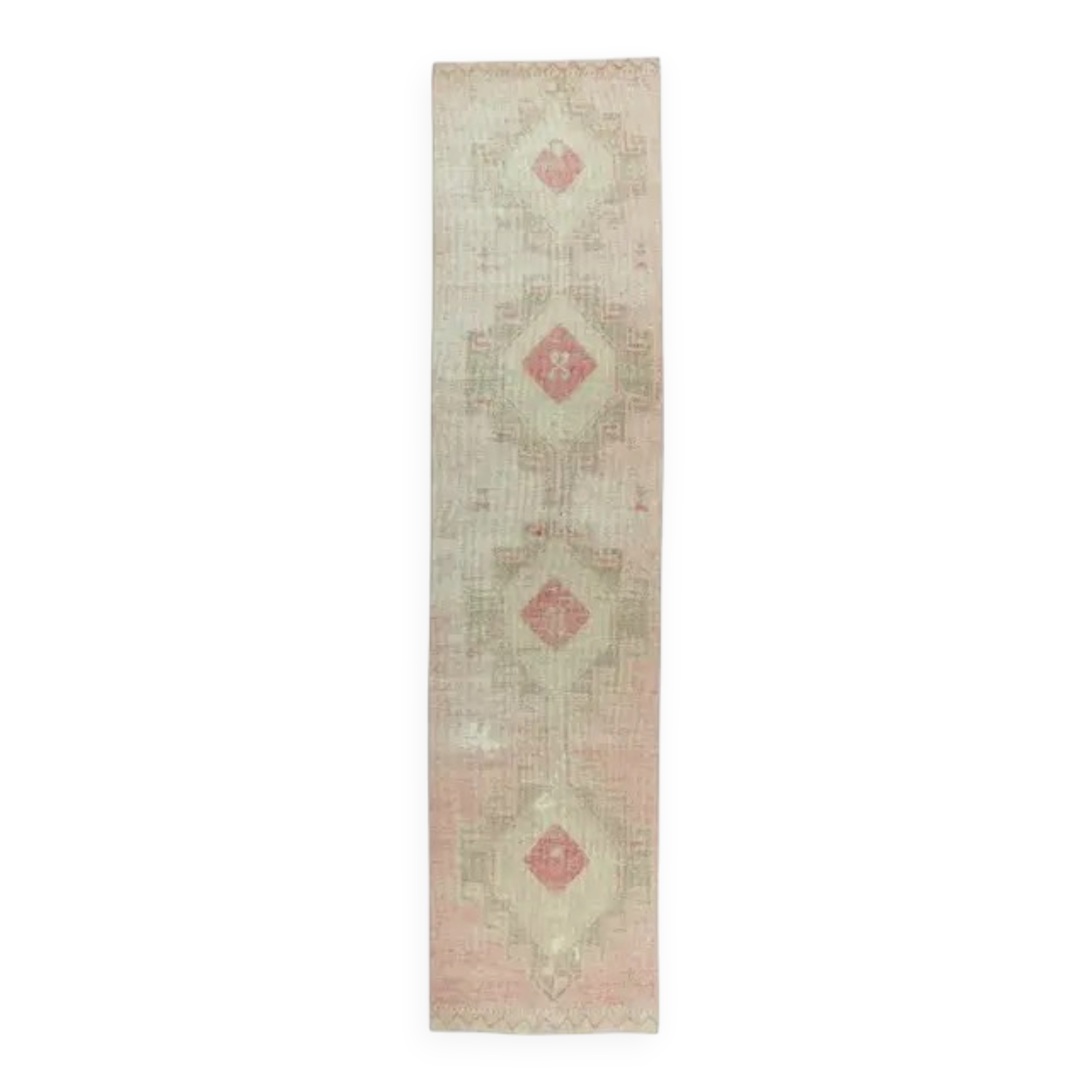 Vintage Turkish Hand-Knotted Beige Peach Runner Rug 89x330
