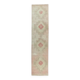 Tapis coureur vintage turc en laine noué à la main beige pêche 89x330