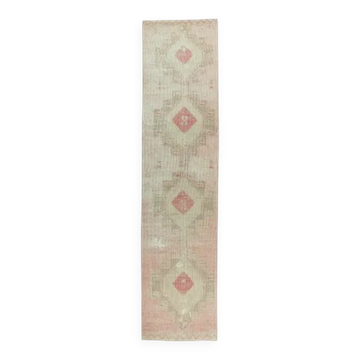 Vintage Turkish Hand-Knotted Beige Peach Runner Rug 89x330