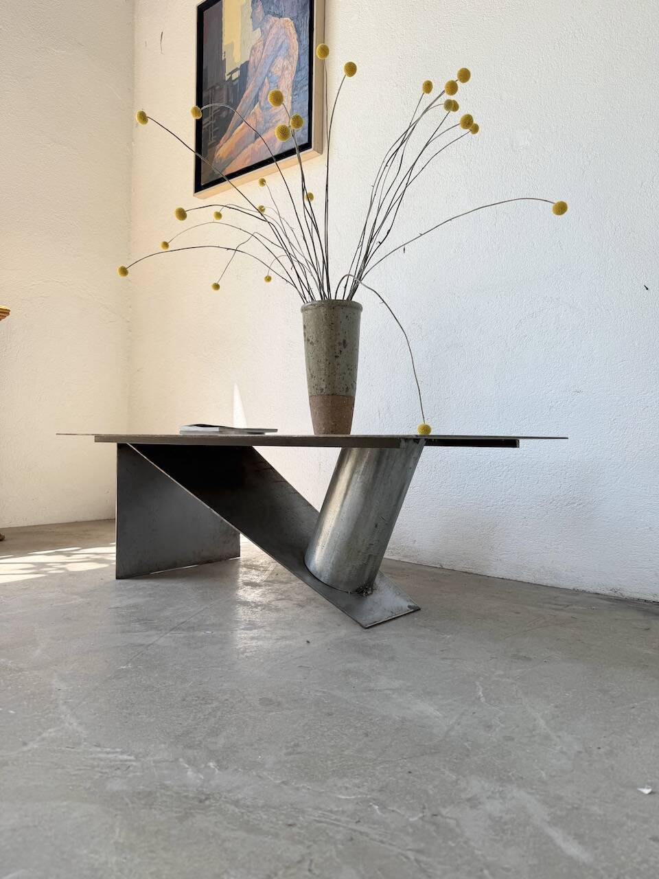 Handcrafted metal coffee table from the 1970s
