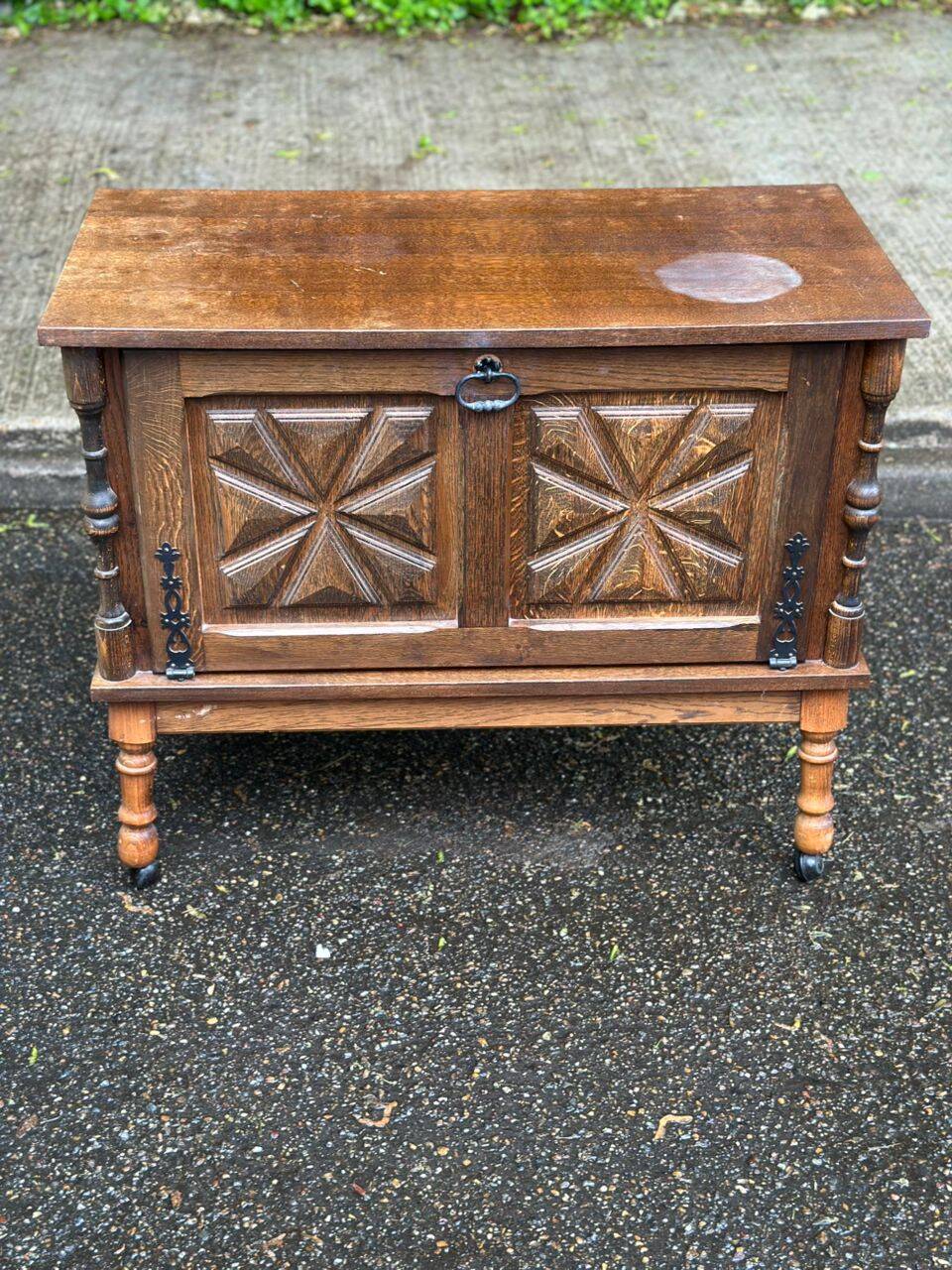Solid wood bar cabinet in Spanish Basque style from the 1930s.
