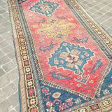 Tapis d'orient fait main de couloir caucasien ancien Kazak  3,09 x 1,52 m