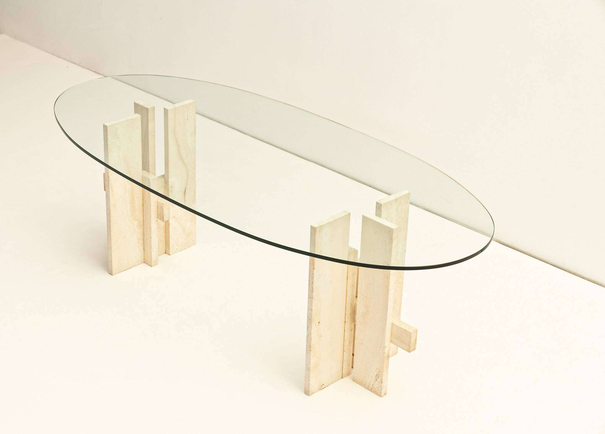 Travertine dining table by Willy Ballez, 1970s