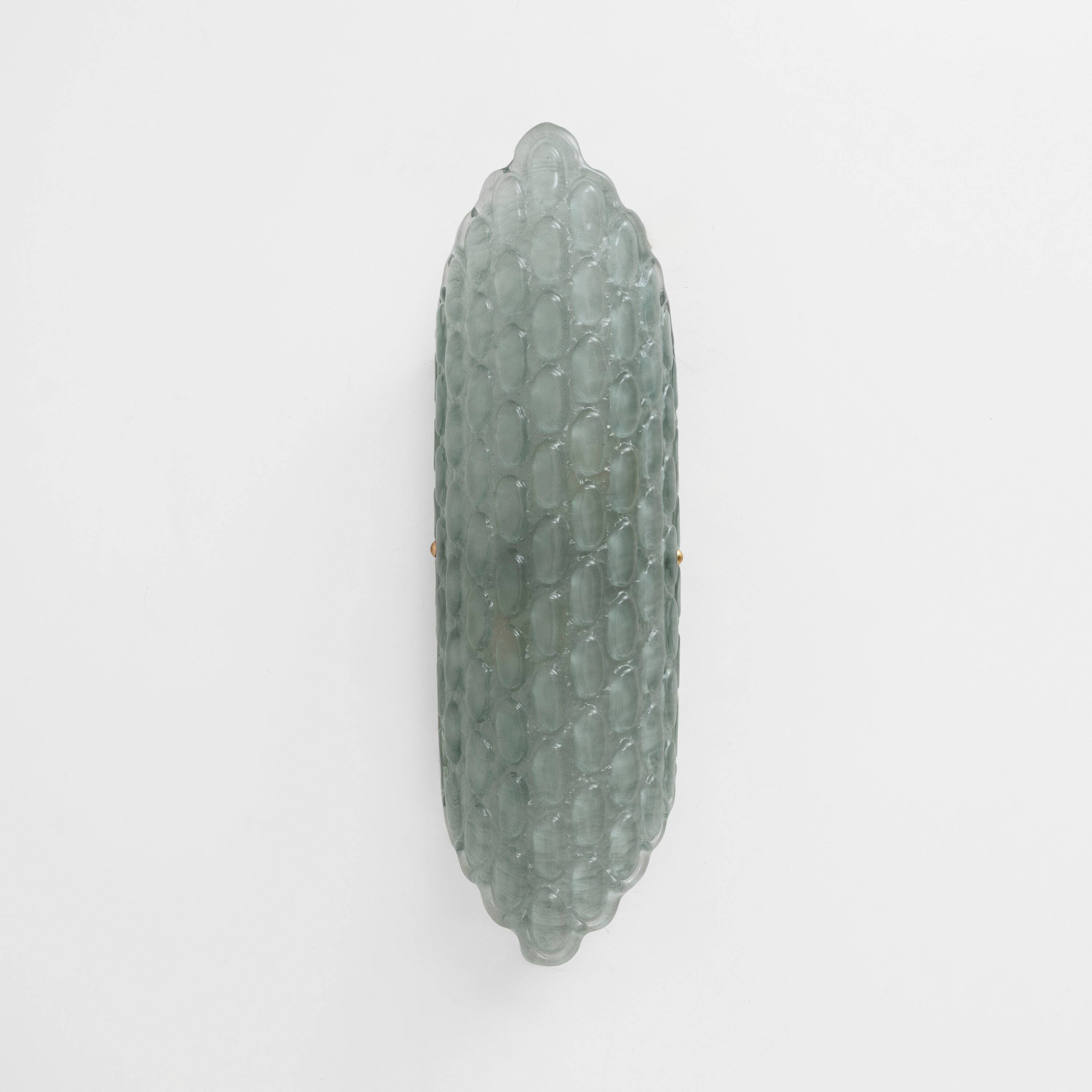 Pair of Aqua Green Murano Glass Wall Sconces with Textured Relief