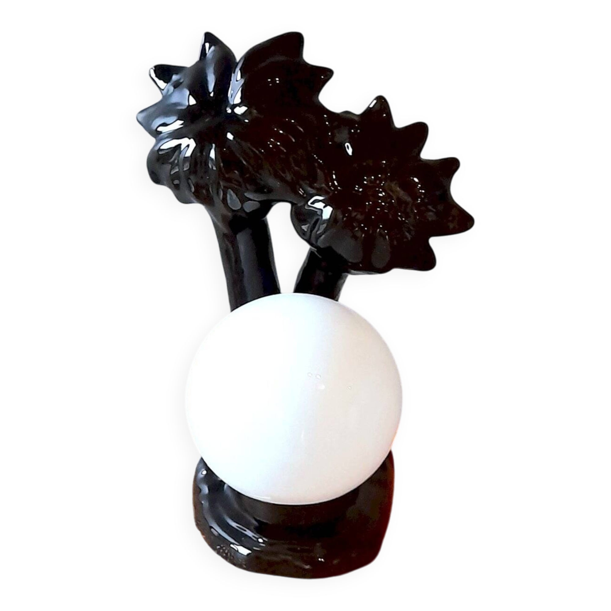 Lampe palmier en céramique 1980 vintage blanc/noir Mathias