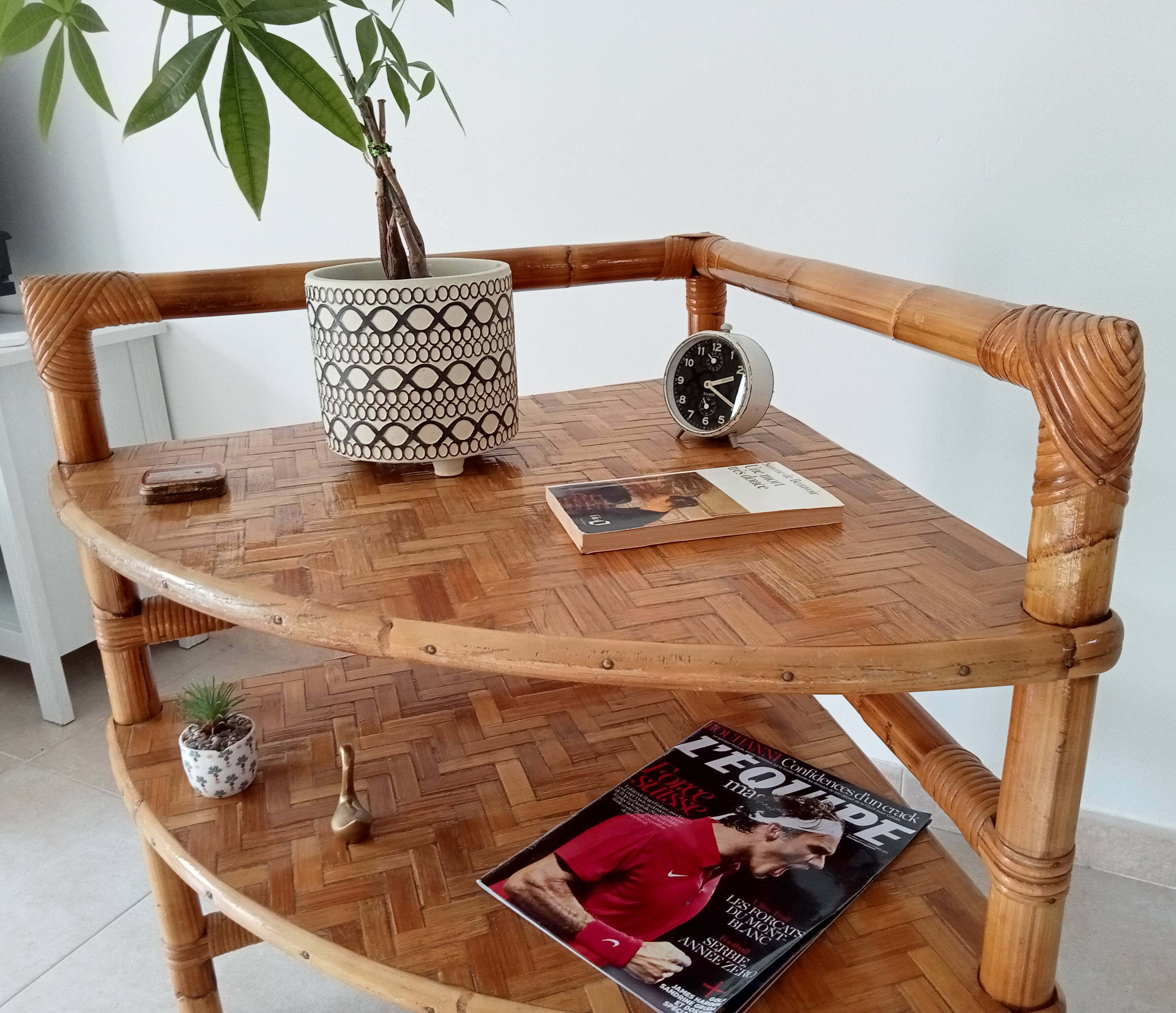 Bamboo and rattan corner table by Adrien Audoux and Frida Minet 1950s