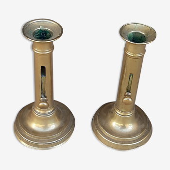 Set of two old brass candle holders