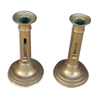 Set of two old brass candle holders