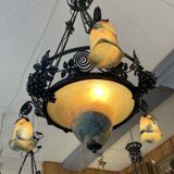 Imposing contemporary art deco style chandelier, glass paste and wrought iron
