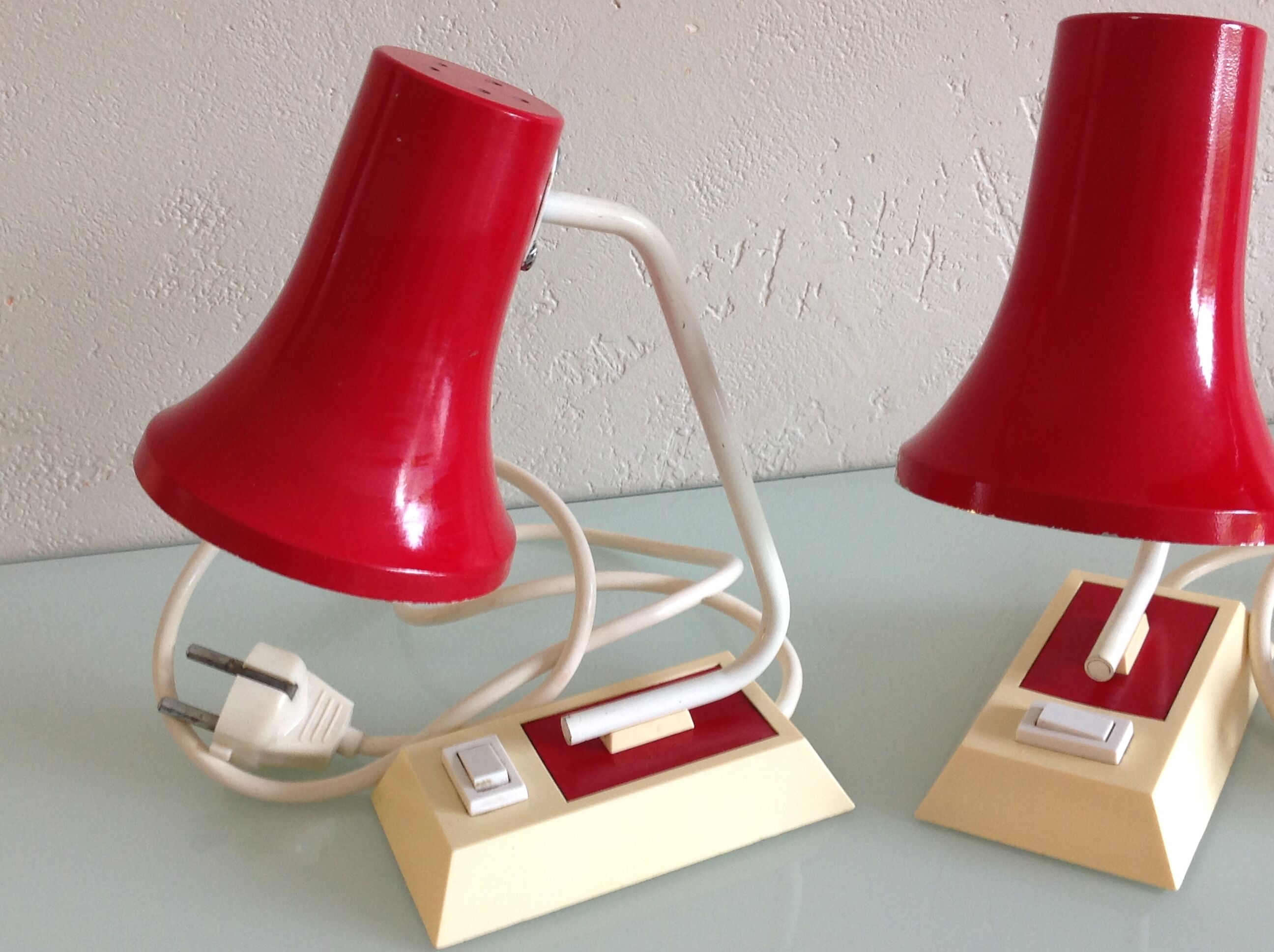Pair of red and white bedside lamps 60