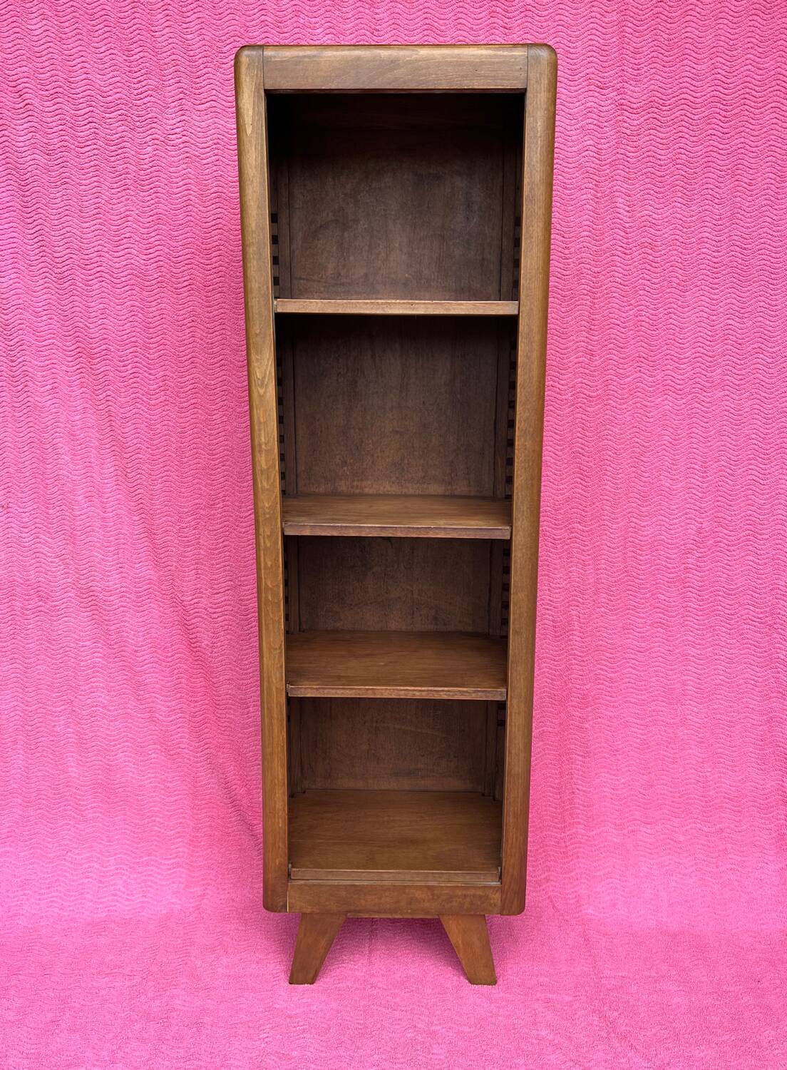 High wooden shelf with compass base vintage 1950