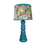 Foot table lamp made by cabinetmaker wood color blue duck abbat day fabrics creator