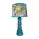 Lampe à poser pied réalisé par ébéniste bois couleur bleu canard abbat jour tissus créateur