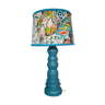Foot table lamp made by cabinetmaker wood color blue duck abbat day fabrics creator