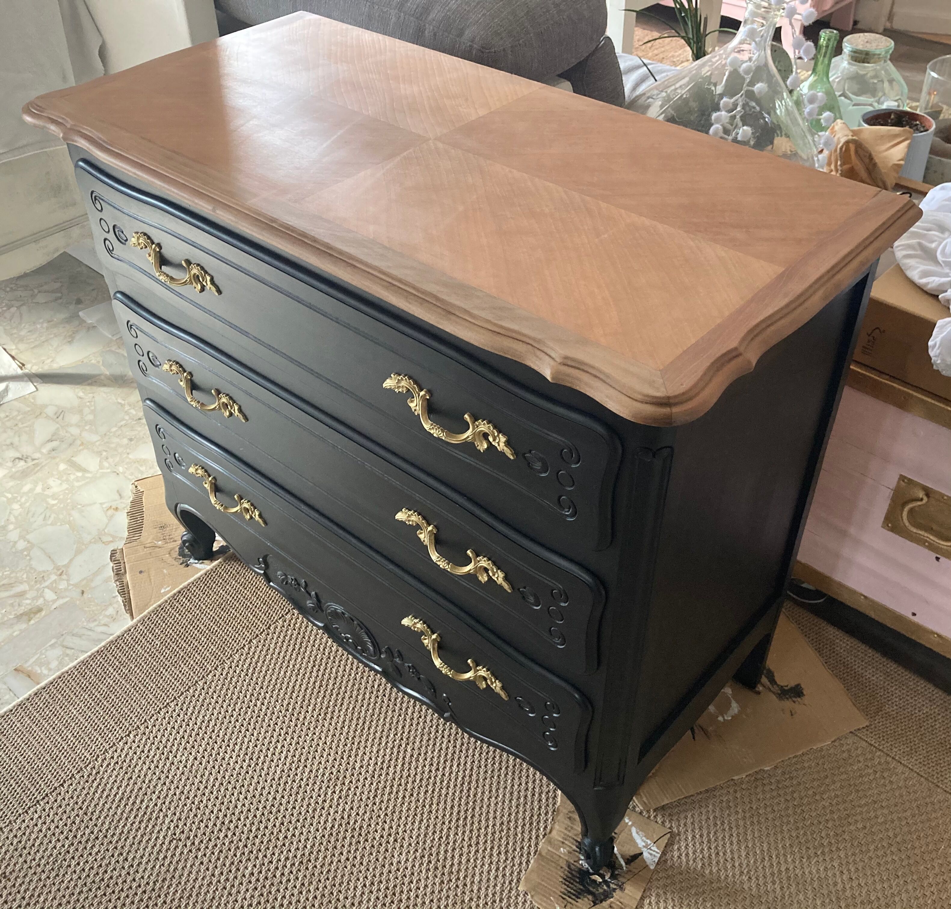 Patinated black dresser