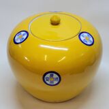 Pot couvert chinois vintage jaune et tampons bleus original pop