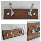 Patinated solid oak coat rack and vintage aluminum hooks