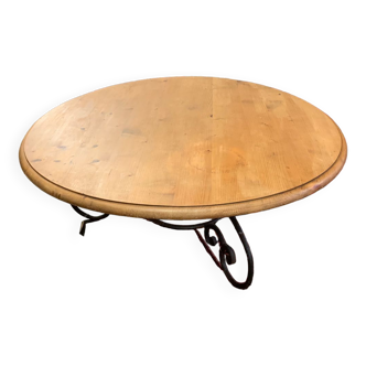 Table basse ronde bois et fer forgé