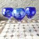 3 large cobalt blue cut crystal stemmed glasses