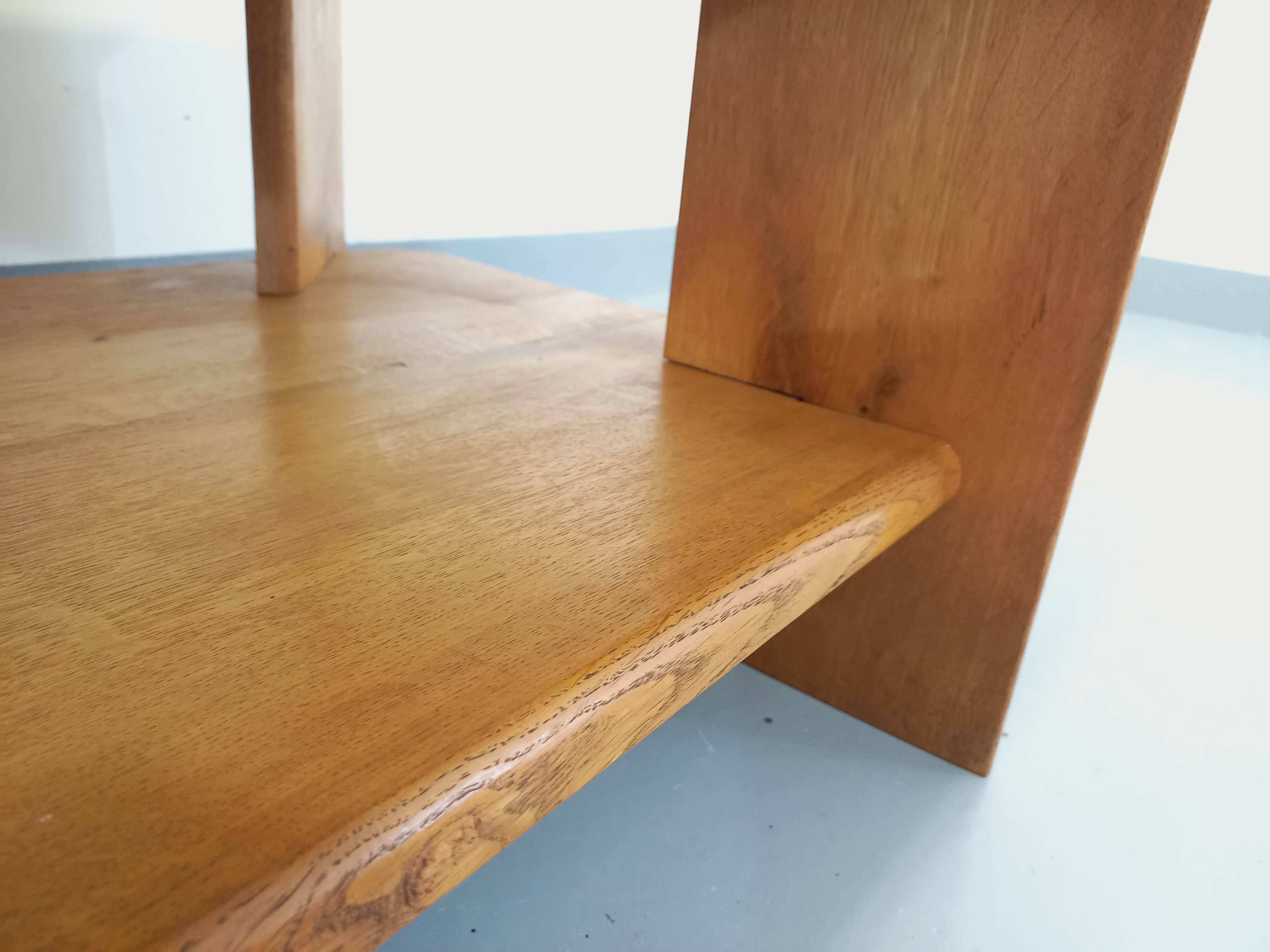 Vintage solid oak coffee table from the 70s 80s Perriand Regain Chapo style