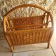 Vintage magazine holder in honey-colored rattan marrow