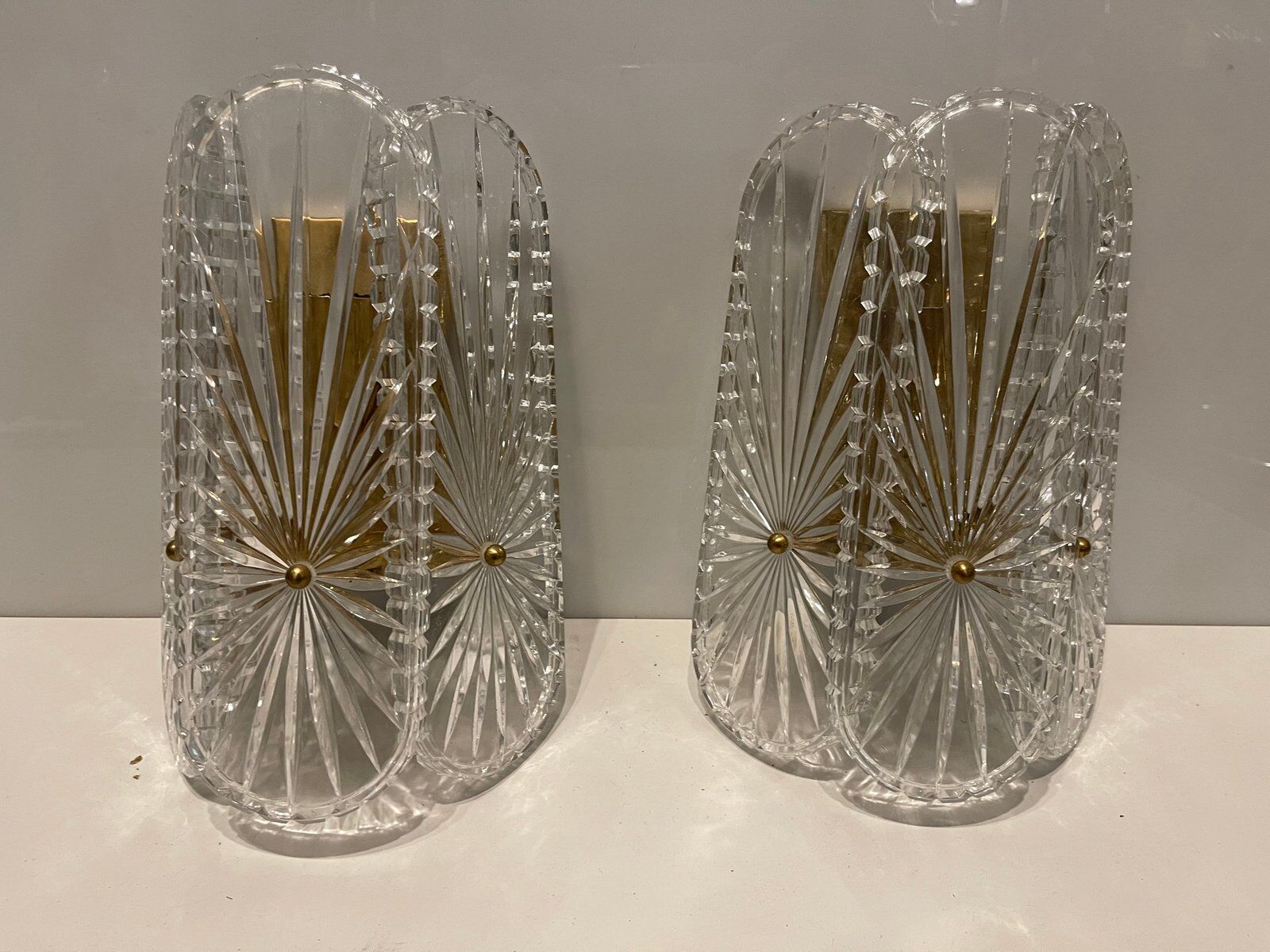 Mid-Century Crystal Sconces, Set of 2