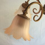 5-branched chandelier brass, wood and glass