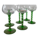 Set of green twisted stem white wine glasses – blown glass