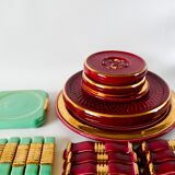 Superb set of coasters and coasters with fish pattern in burgundy art dec ceramic