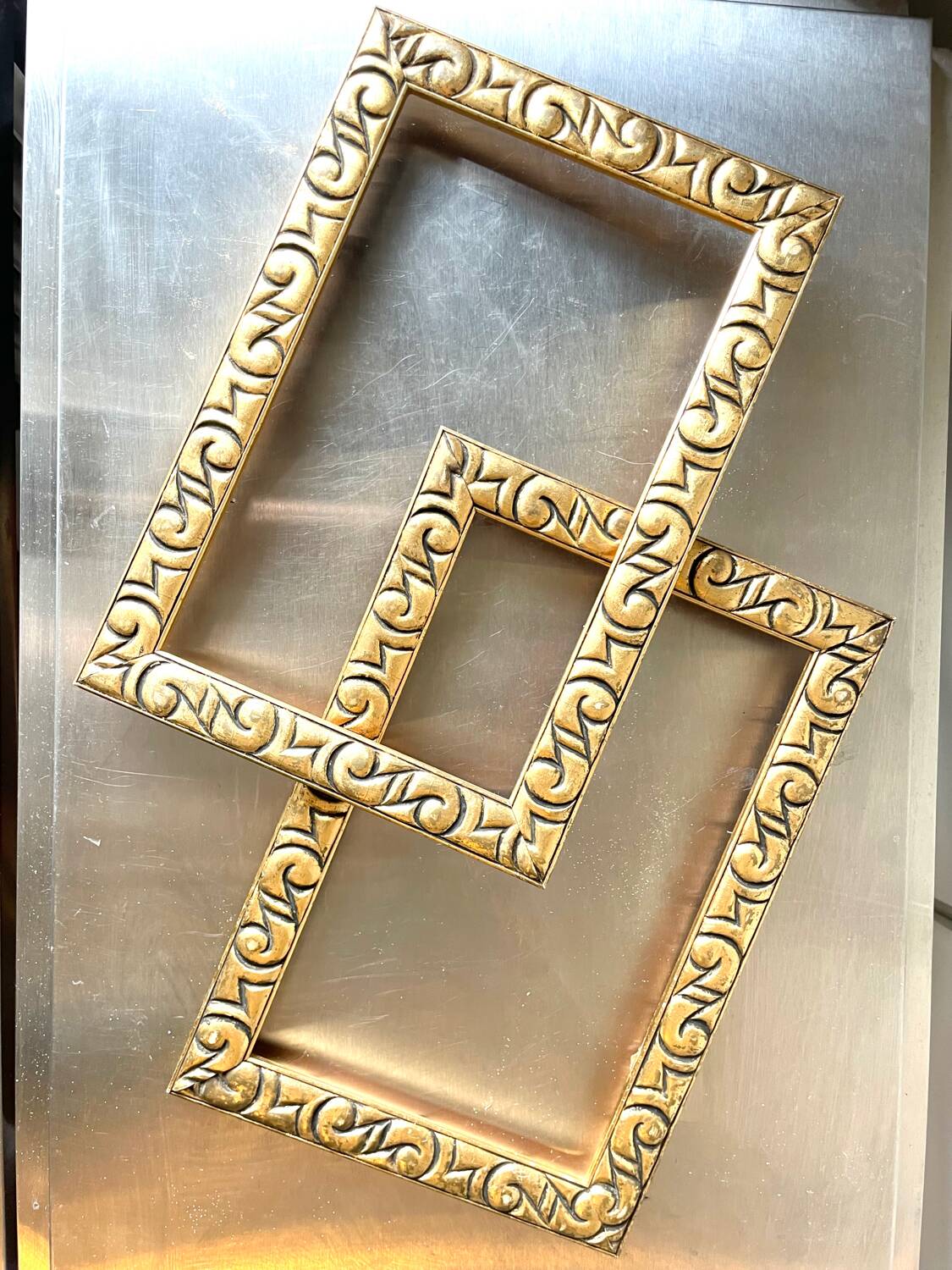 Pair of antique art nouveau gilded wooden  frames