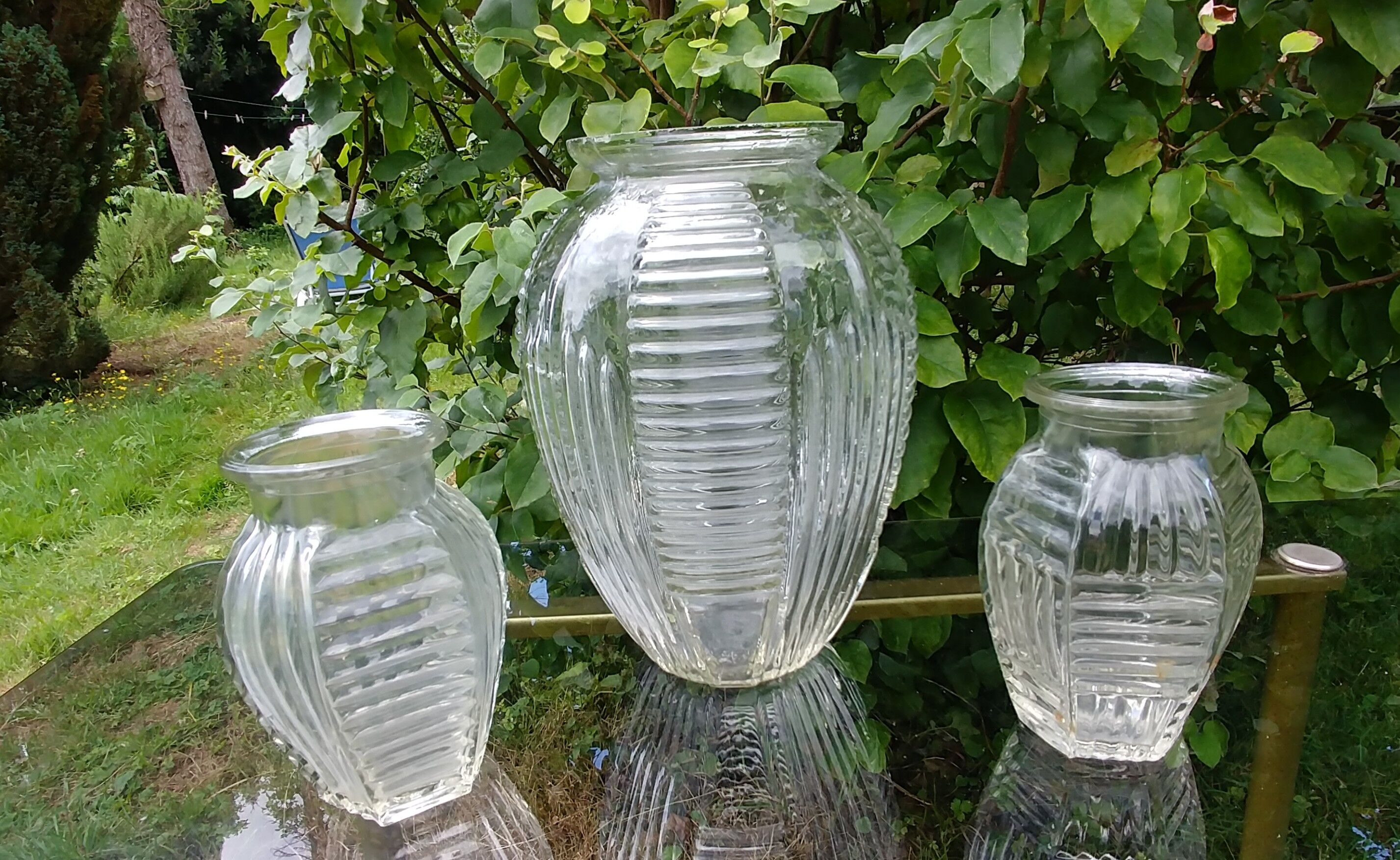 Set of three vases in molded glass old years 50/60 made in france