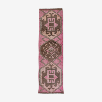 Tapis herki runner rose et marron 3x10, 307x88cm