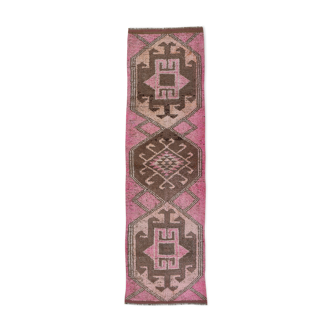 3x10 pink and brown herki runner rug, 307x88cm