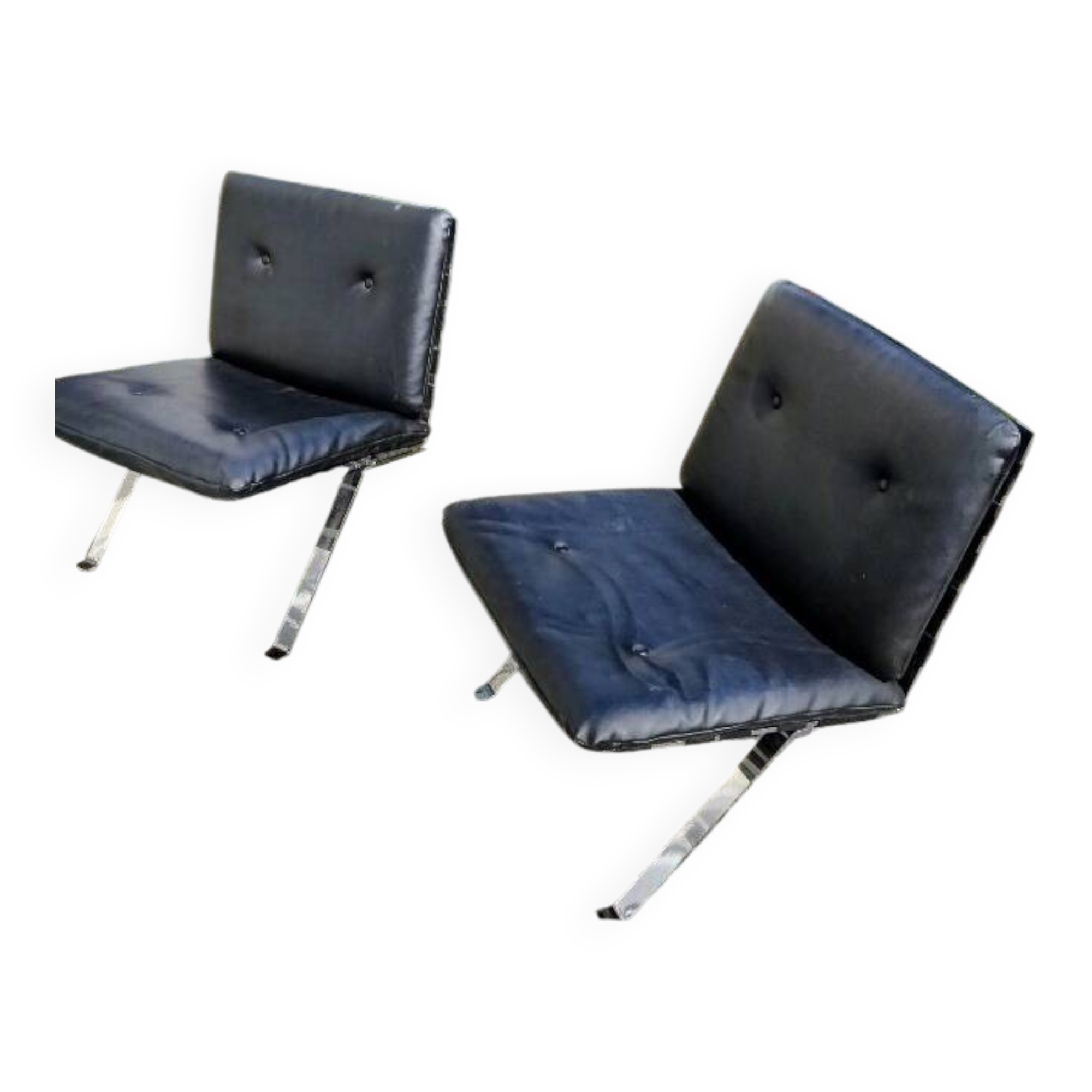 Pair of Vintage Hans Eichenberger Lounge Chairs in Faux Leather and Chrome Steel
