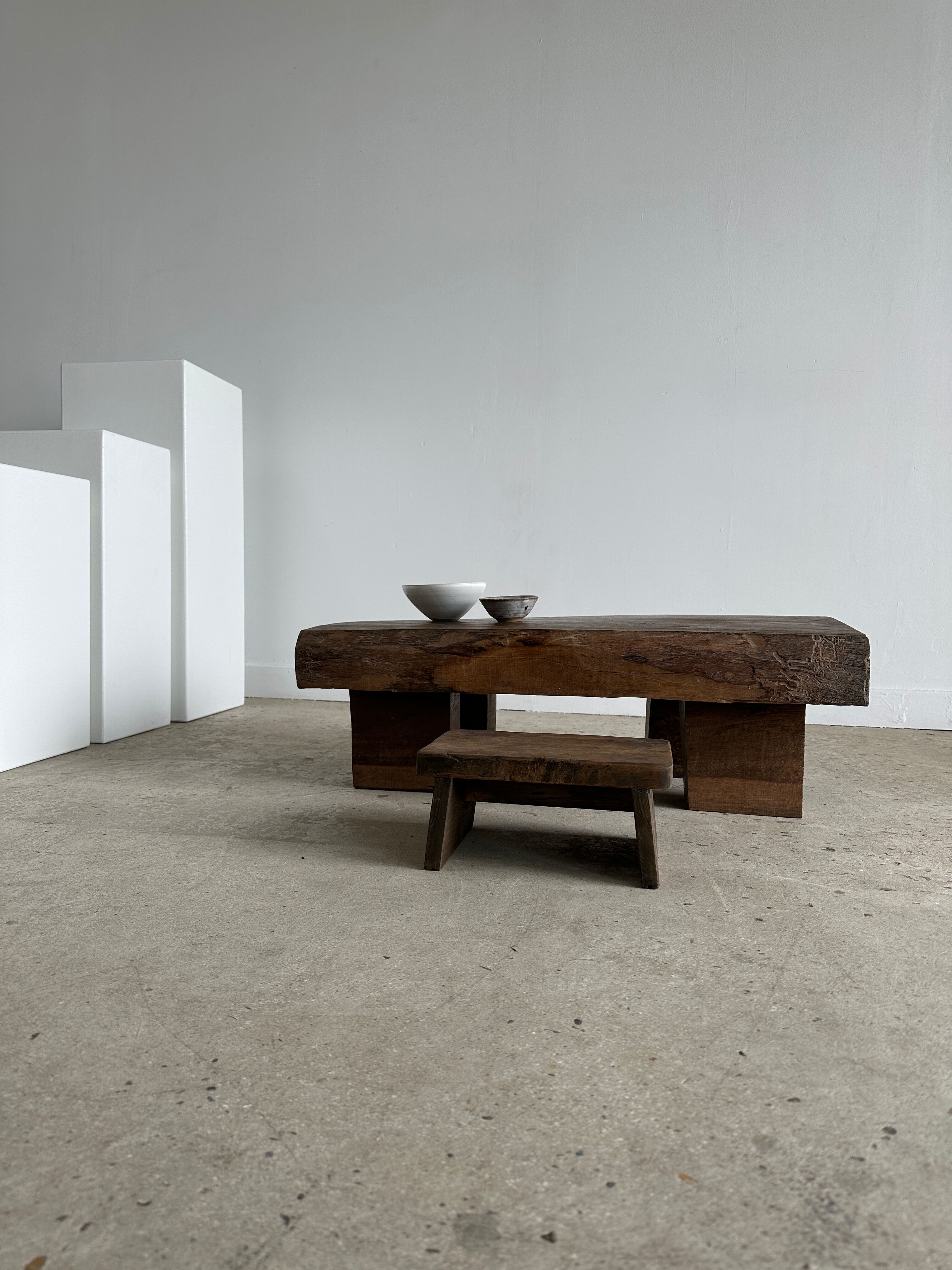 Asian solid wood quadripod brutalist coffee table H30 L81 l42