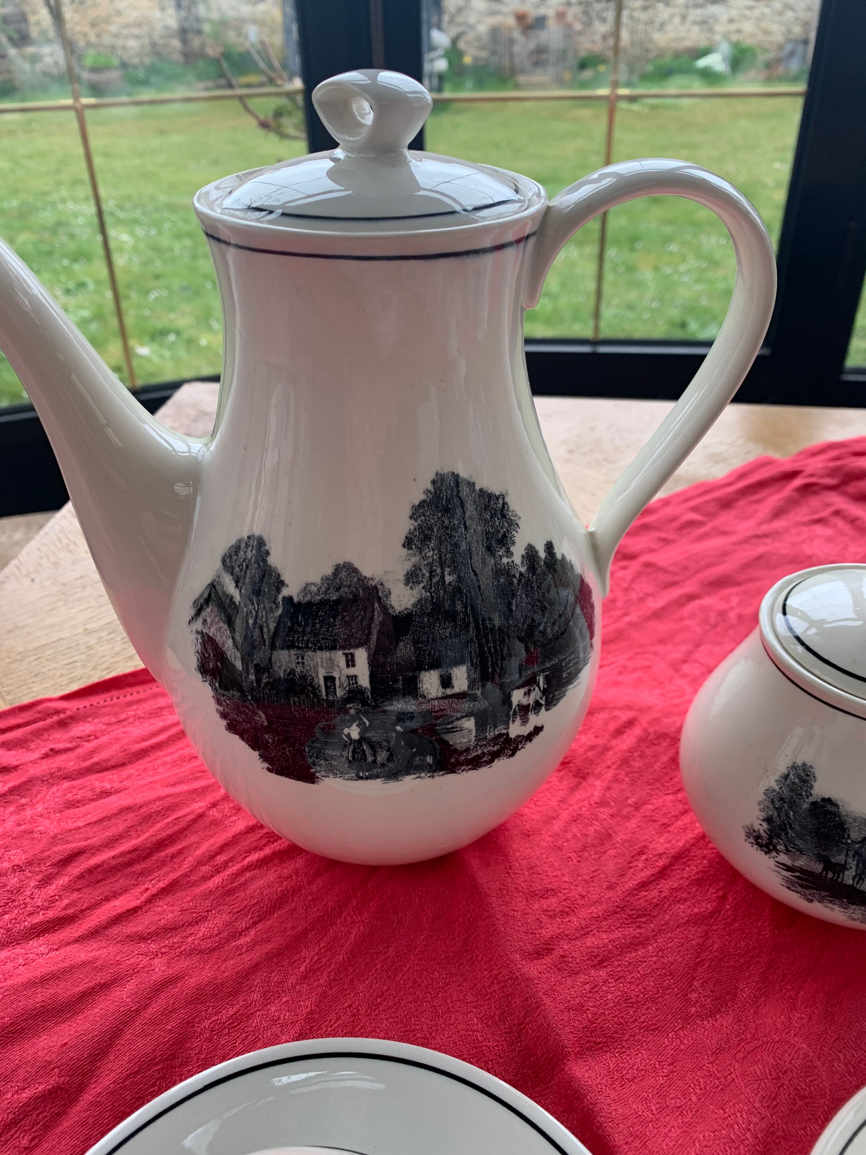 Coffee service keraluX boch Freres Belgium peasant scenes art deco