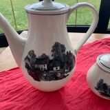 Coffee service keraluX boch Freres Belgium peasant scenes art deco