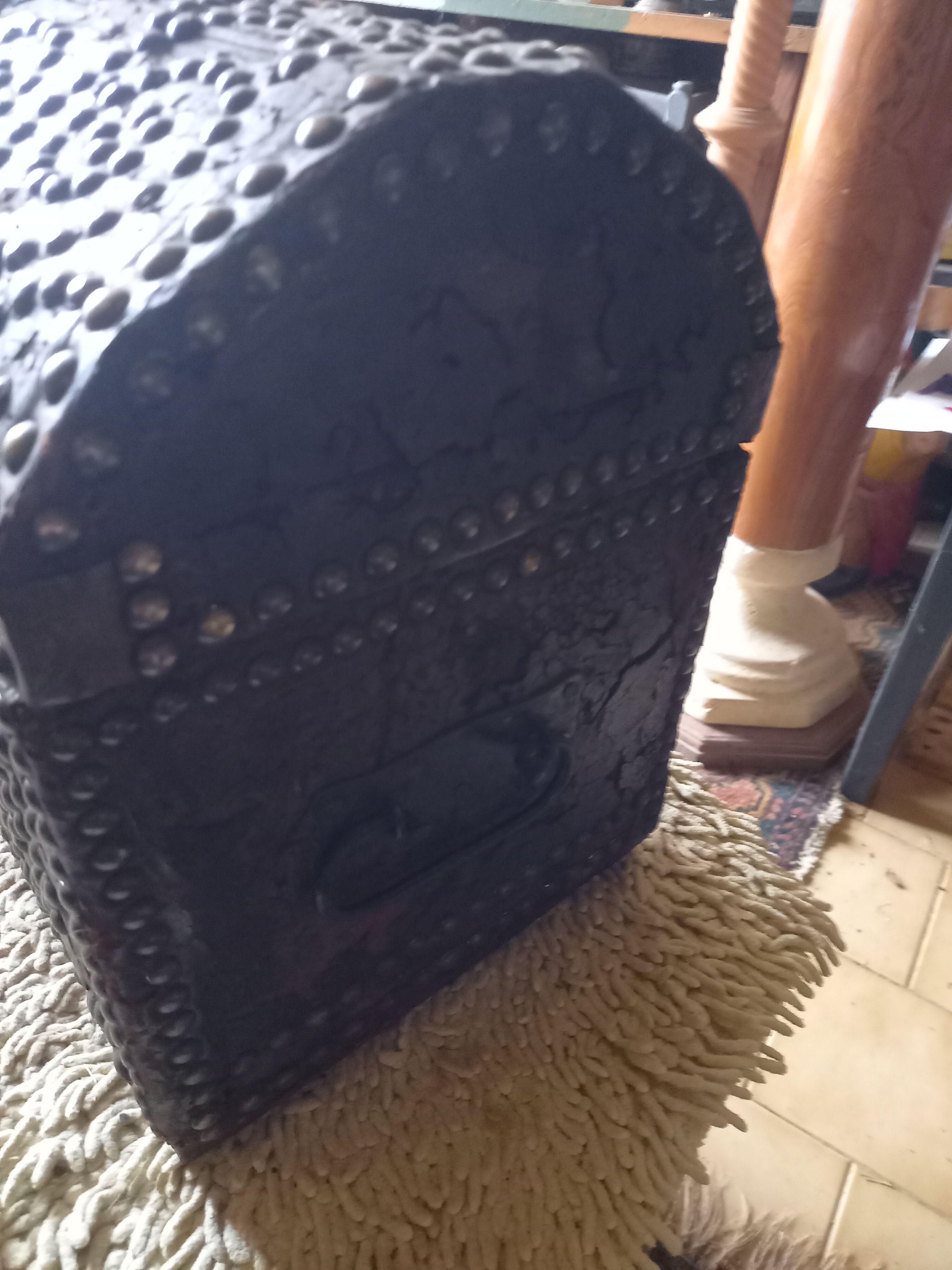 Old chest wood and studded leather