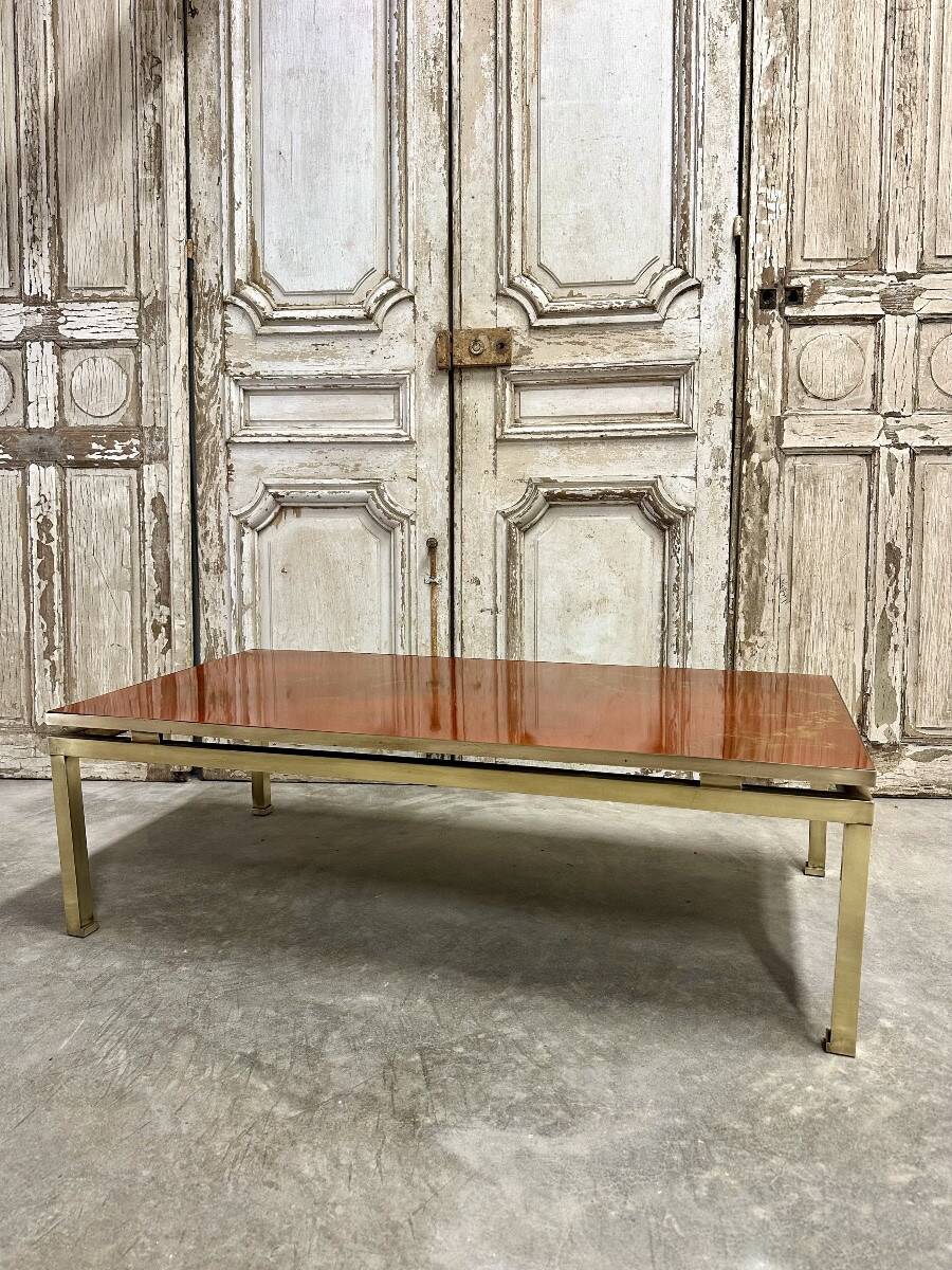 Guy Lefèvre coffee table for Maison JANSEN, imitation lacquer top, circa 1970.