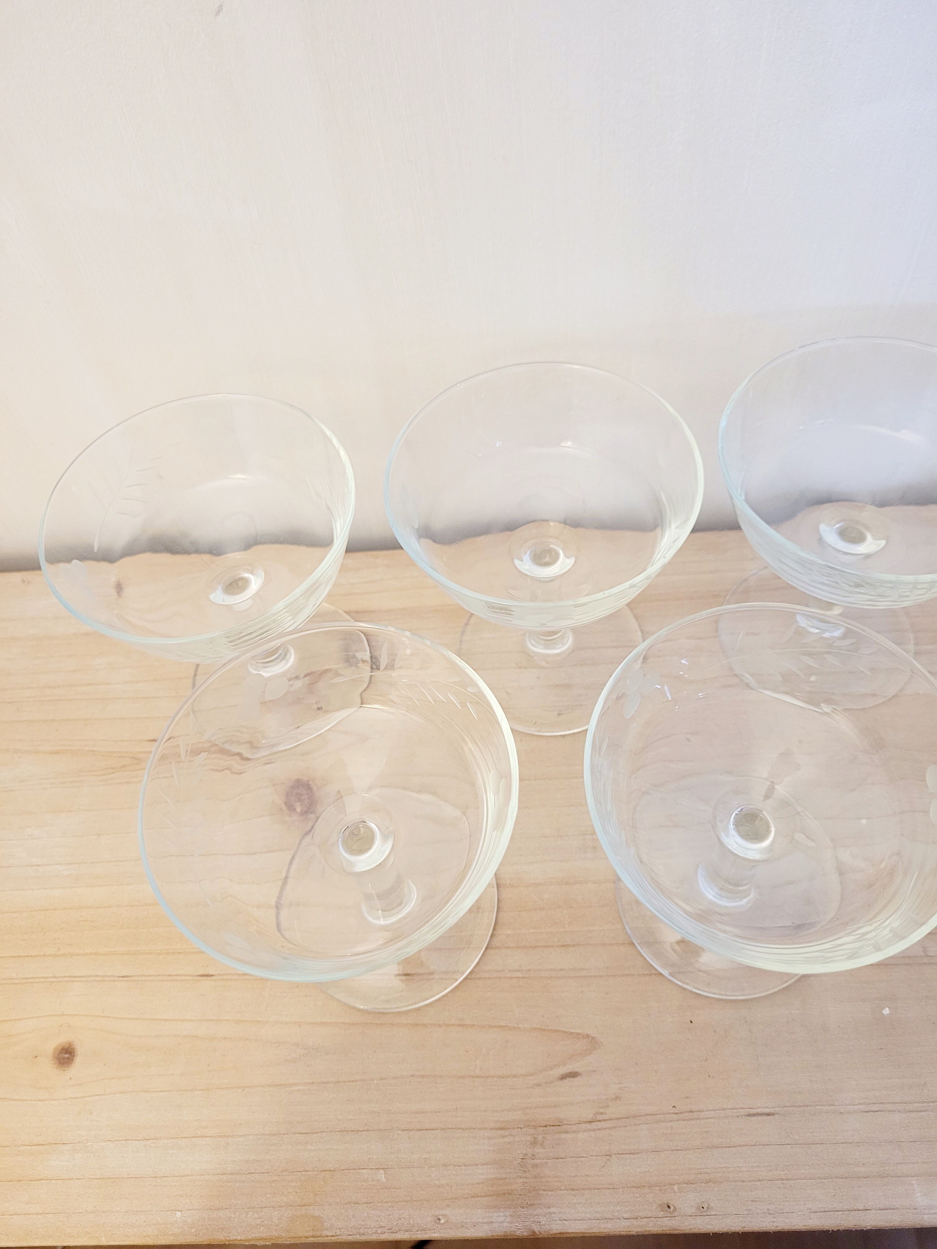 Lot De 7 Coupes à Dessert Art Déco - Verre Transparent - Vaisselle Vintage