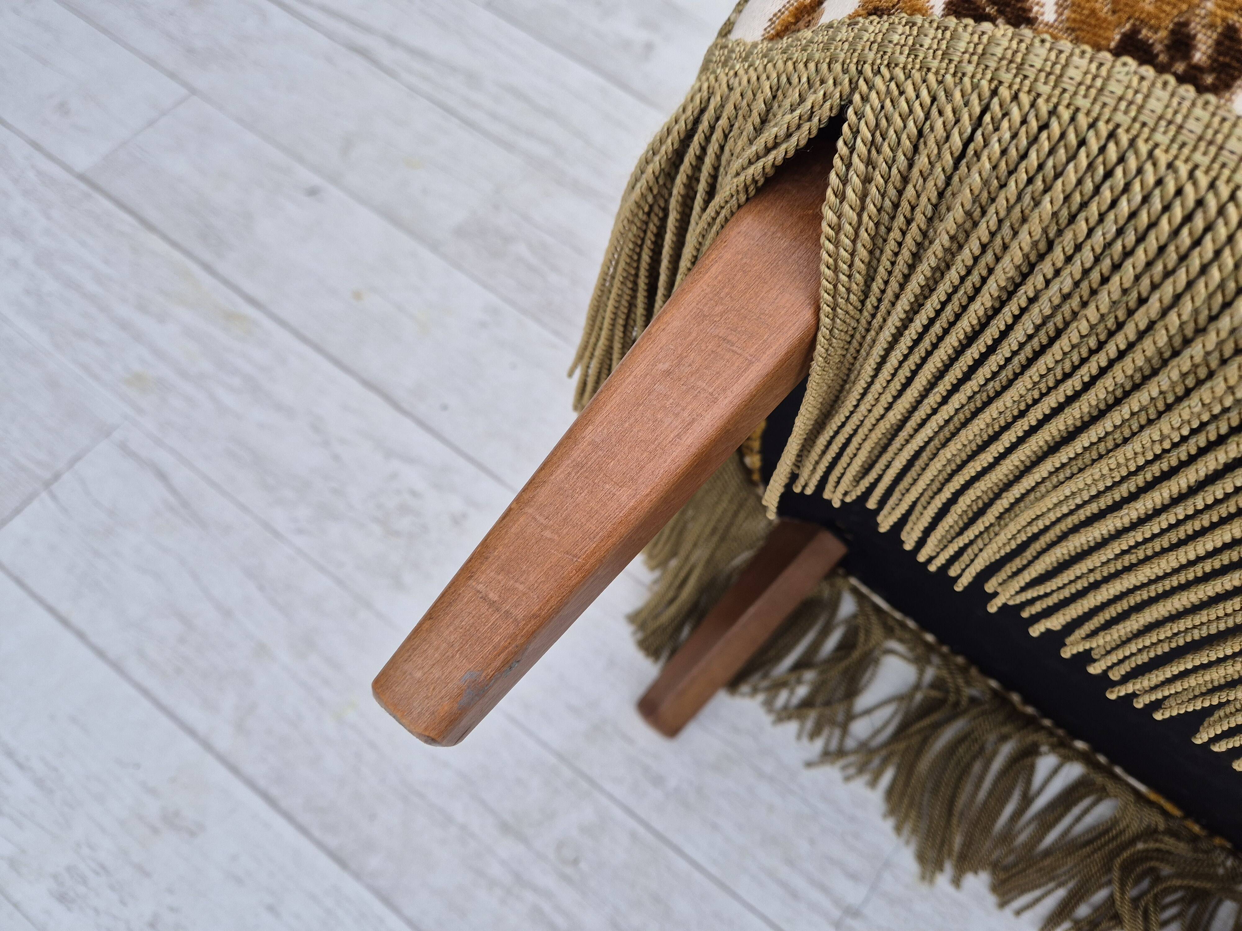 1960s, Danish armchair, furniture velour fabric, ash wood.
