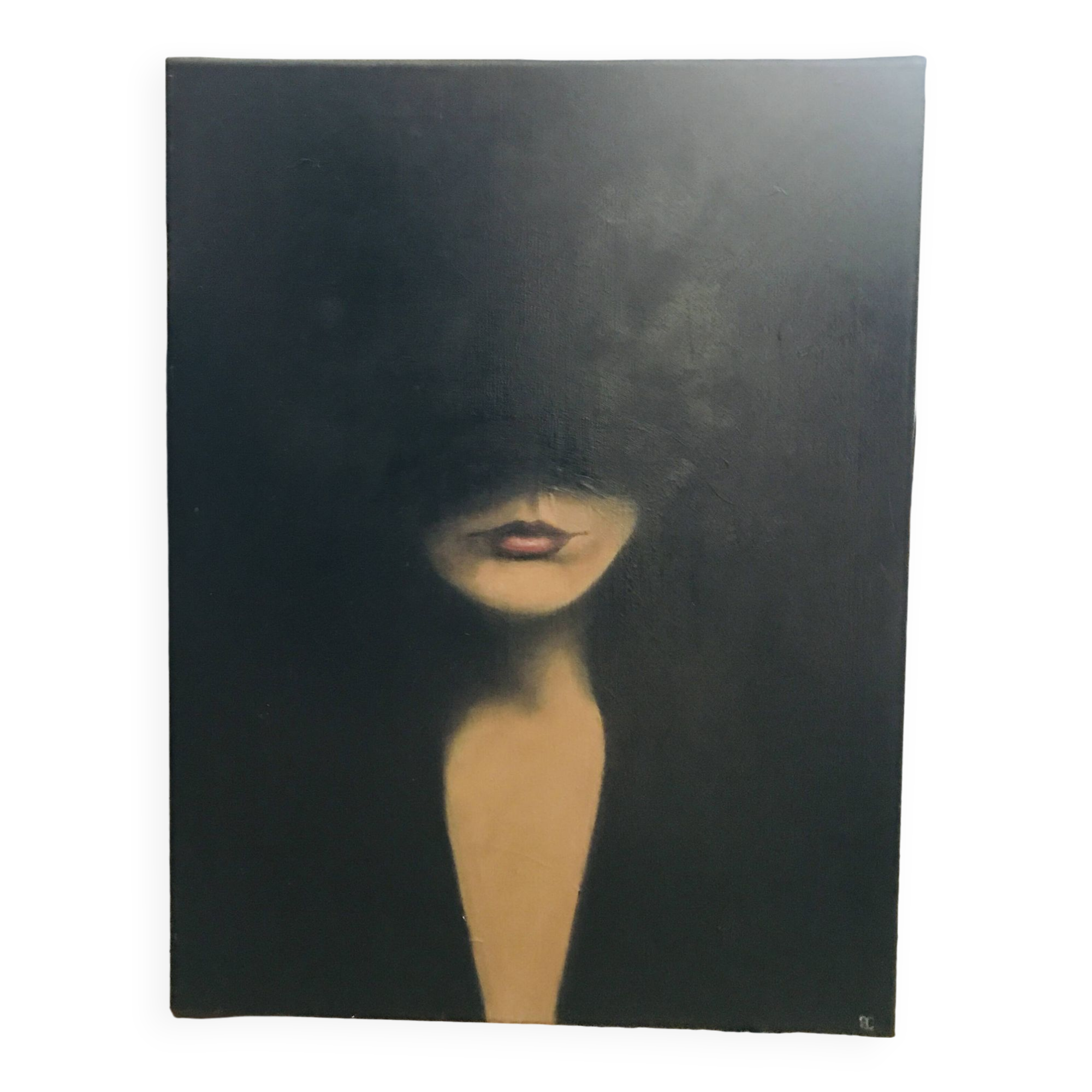 Huile sur toile visage femme fondu noir