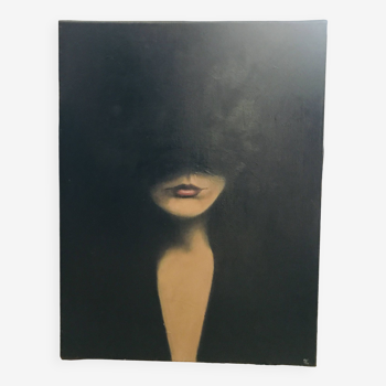 Huile sur toile visage femme fondu noir