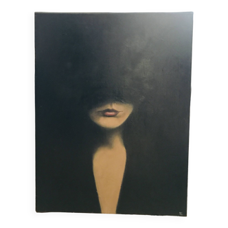 Huile sur toile visage femme fondu noir