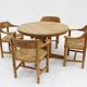 Set vintage dining table and dining chairs pine wood papercord