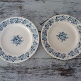 2 assiettes plates faience ancienne Longwy bleu décor russe 263102