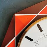 Vintage formica clock silent octagonal wall pendulum "Star chocolate orange"